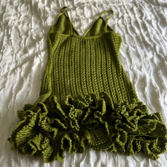 Hanifa Crochet Green Knit Dress with Ruffle Hem - Picture 5 of 8